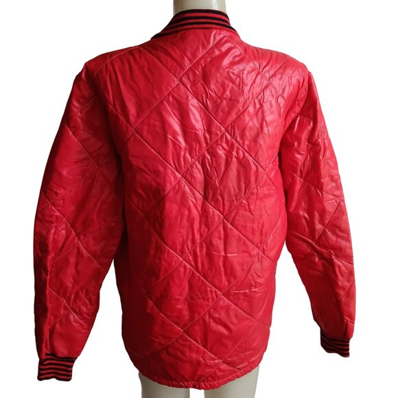 Women's Vintage Puffer jacket Medium 1970's Fritzi Red Quilted Bomber Flannel - Picture 2 of 5